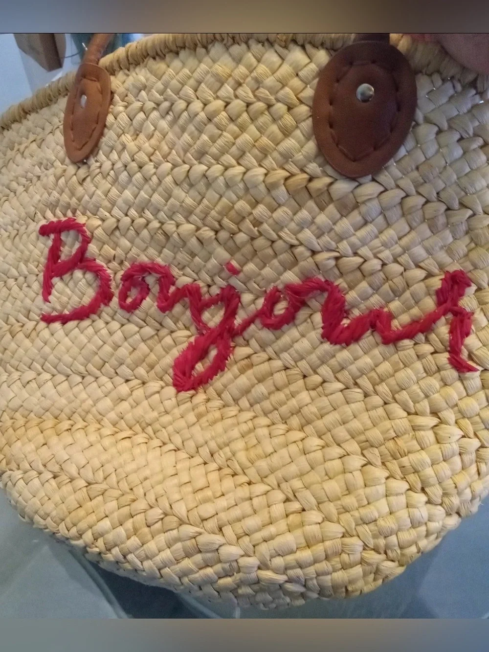 Bonjour large woven beach tote bag